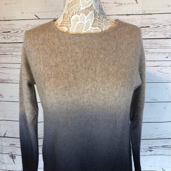 C By Bloomingdale's Dip Dyed Cashmere Asymmetrical Sweater black tan size XS - Picture 4 of 11